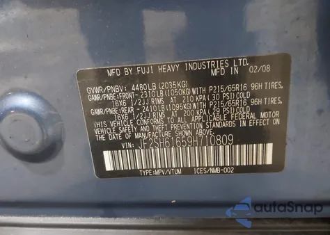 2009 Subaru Forester (Natl) X from USA, damaged, VIN JF2SH61659H710809